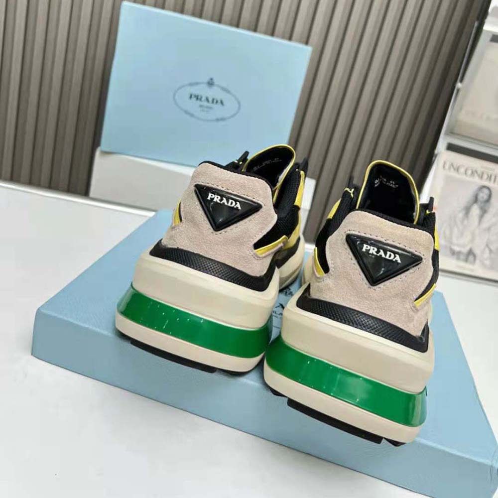 Prada Men Systeme Brushed Leather Sneakers with Bike Fabric and Suede Elements-Yellow - image 8
