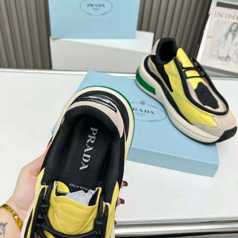 Prada Men Systeme Brushed Leather Sneakers with Bike Fabric and Suede Elements-Yellow - image 7