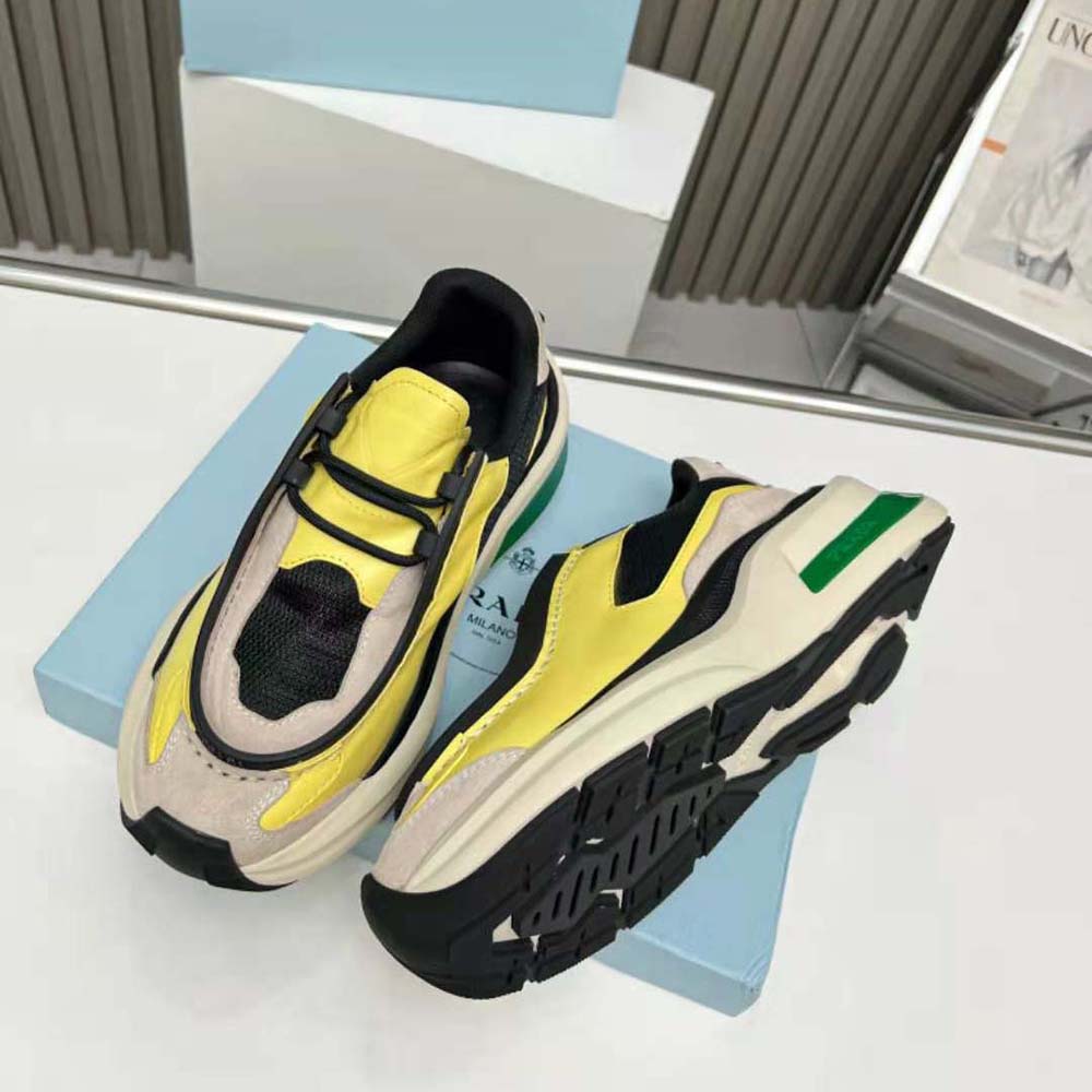 Prada Men Systeme Brushed Leather Sneakers with Bike Fabric and Suede Elements-Yellow - image 5