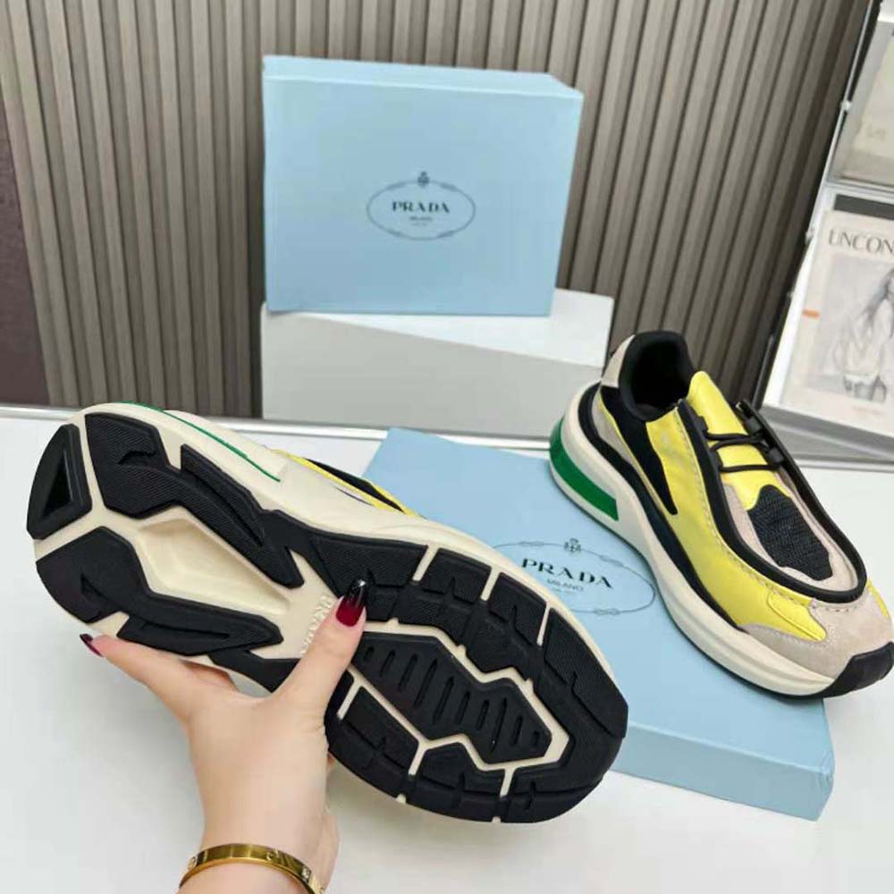 Prada Men Systeme Brushed Leather Sneakers with Bike Fabric and Suede Elements-Yellow - image 9