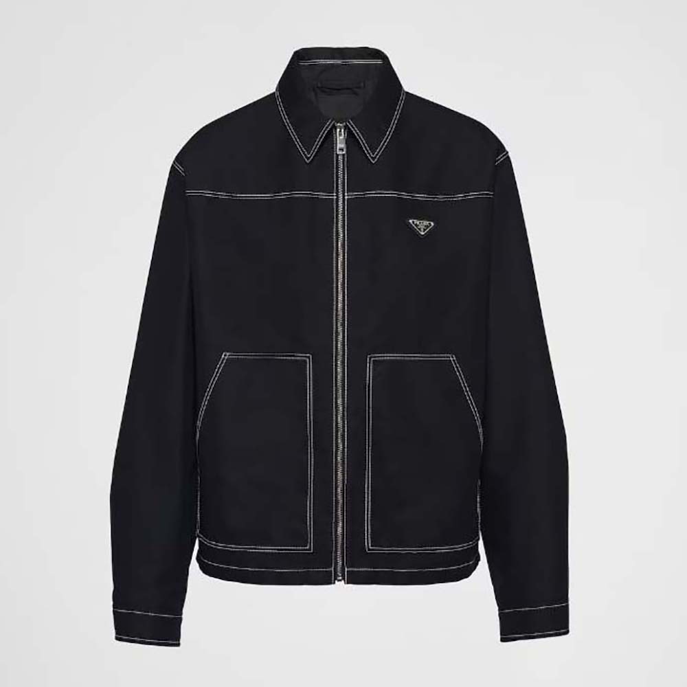 Front view of Prada Women Technical Fabric Blouson Jacket-Black zipped up