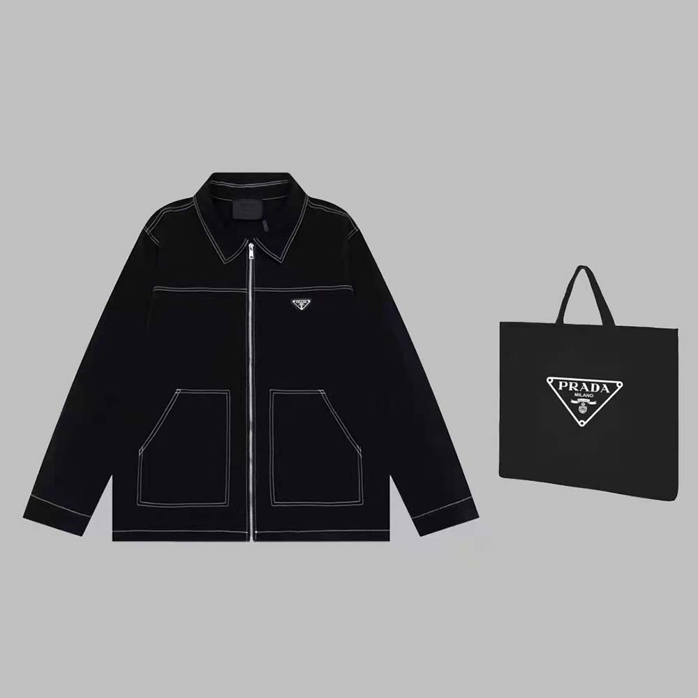 Close-up of signature hardware on Prada Women Technical Fabric Blouson Jacket-Black