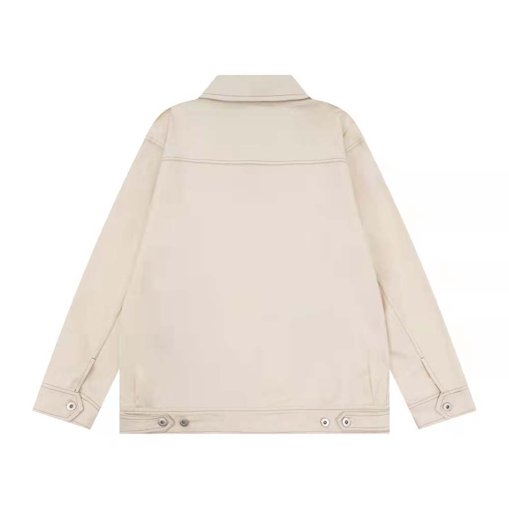 Side profile showing relaxed blouson silhouette of Prada Women Velvet Denim Blouson Jacket-Beige