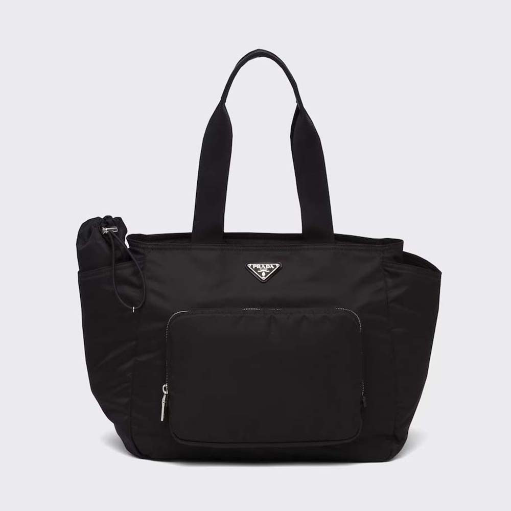 Front angle of Prada Unisex Re-Nylon Baby Bag with Triangle Logo-Black