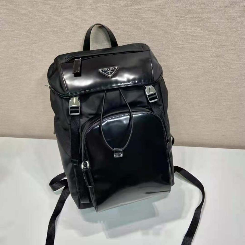 Prada Unisex Re-Nylon and Brushed Leather Backpack-Black - image 4