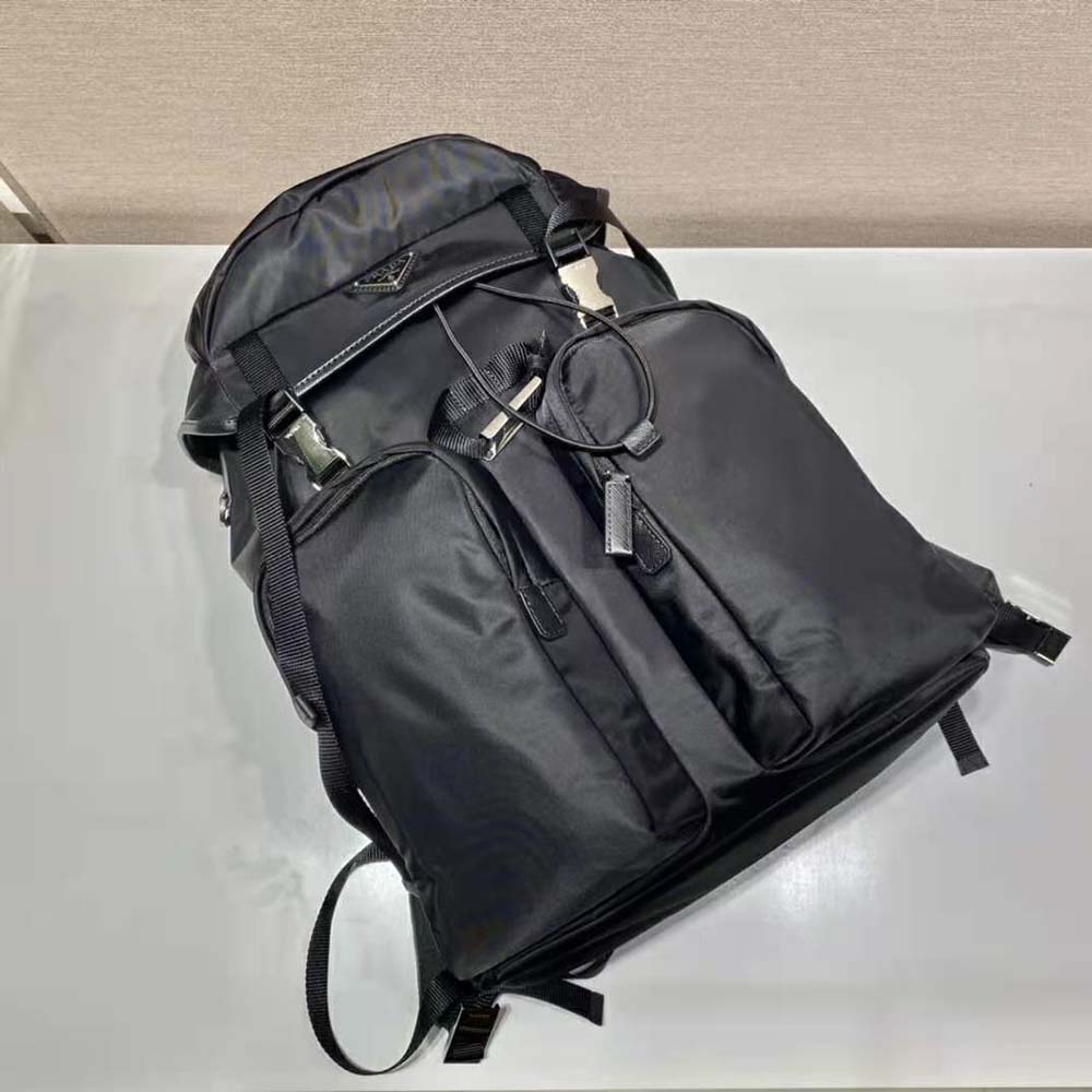 Prada Unisex Re-Nylon and Saffiano Leather Backpack with Triangle Logo-Black - image 6