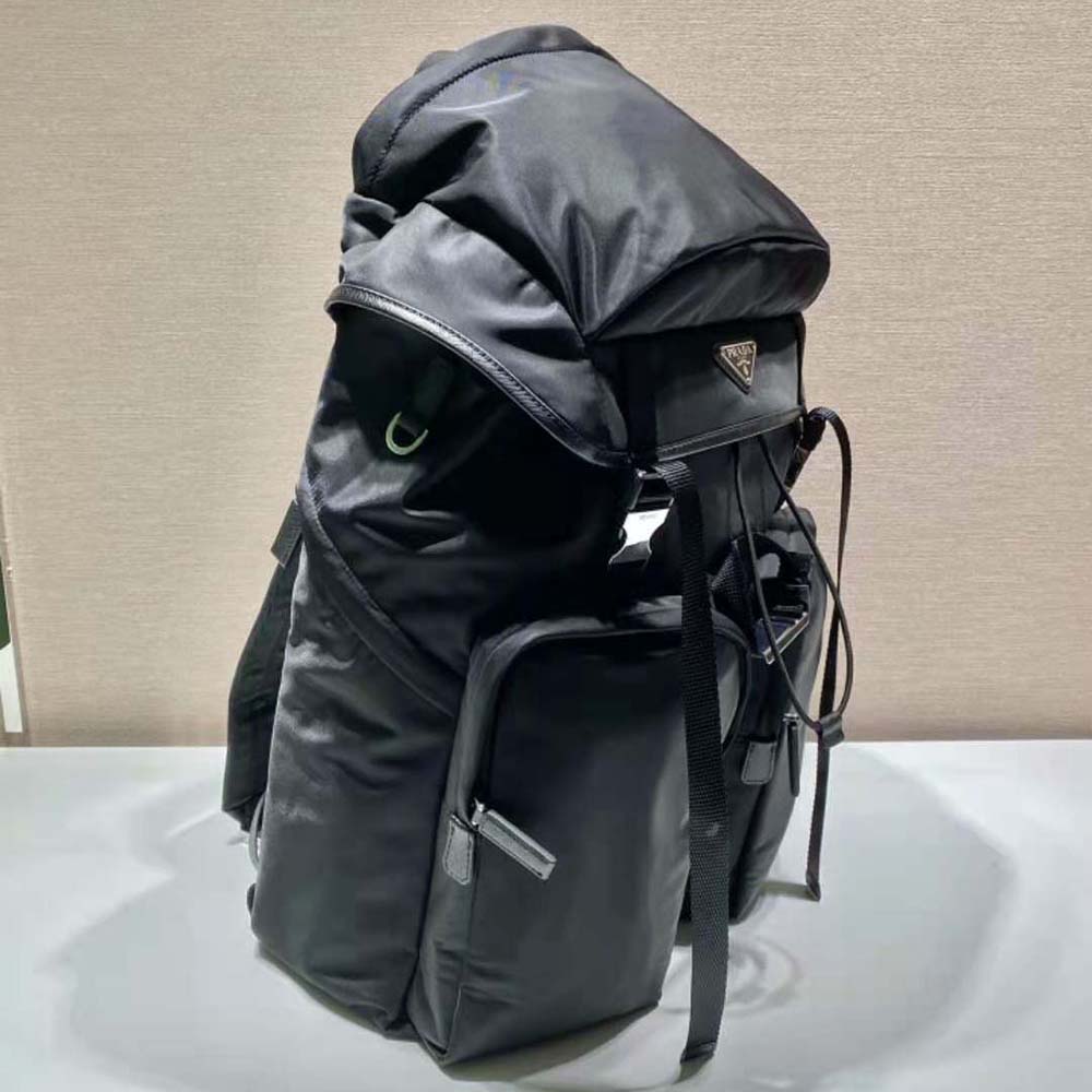 Prada Unisex Re-Nylon and Saffiano Leather Backpack with Triangle Logo-Black - image 5