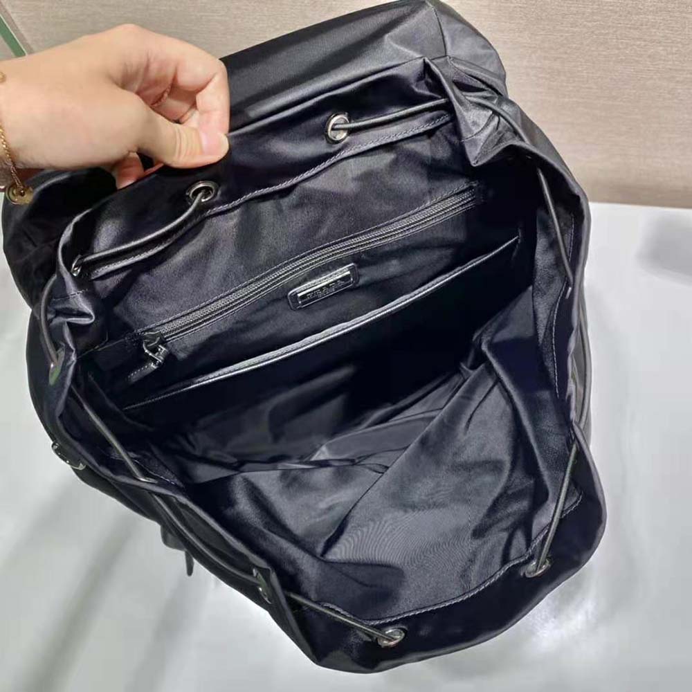 Prada Unisex Re-Nylon and Saffiano Leather Backpack with Triangle Logo-Black - image 9