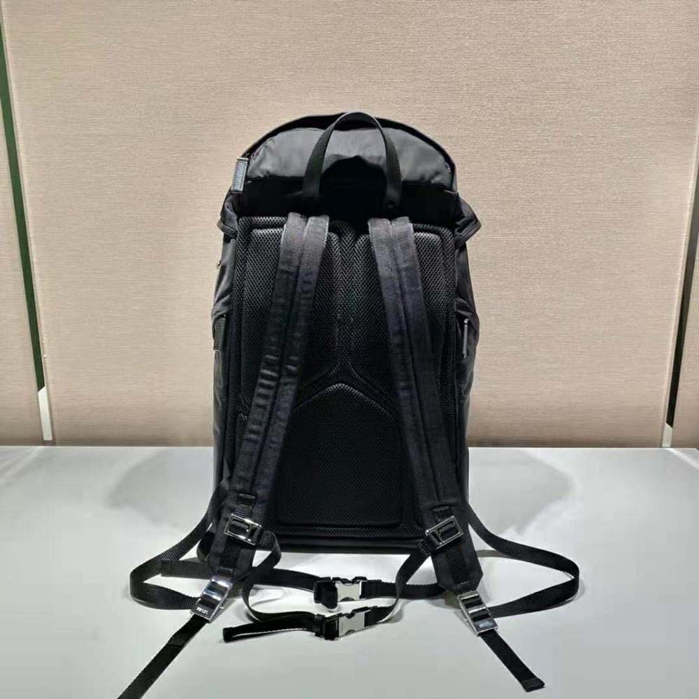Prada Unisex Re-Nylon and Saffiano Leather Backpack with Triangle Logo-Black - image 4