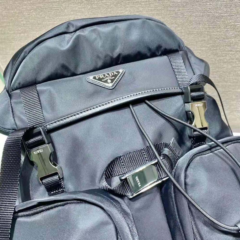 Prada Unisex Re-Nylon and Saffiano Leather Backpack with Triangle Logo-Black - image 8