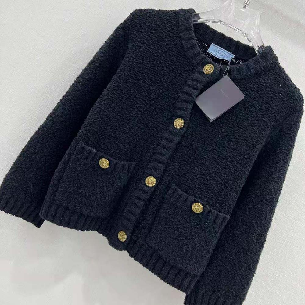 Prada Women Bouclé Mohair Cardigan-Black - image 4