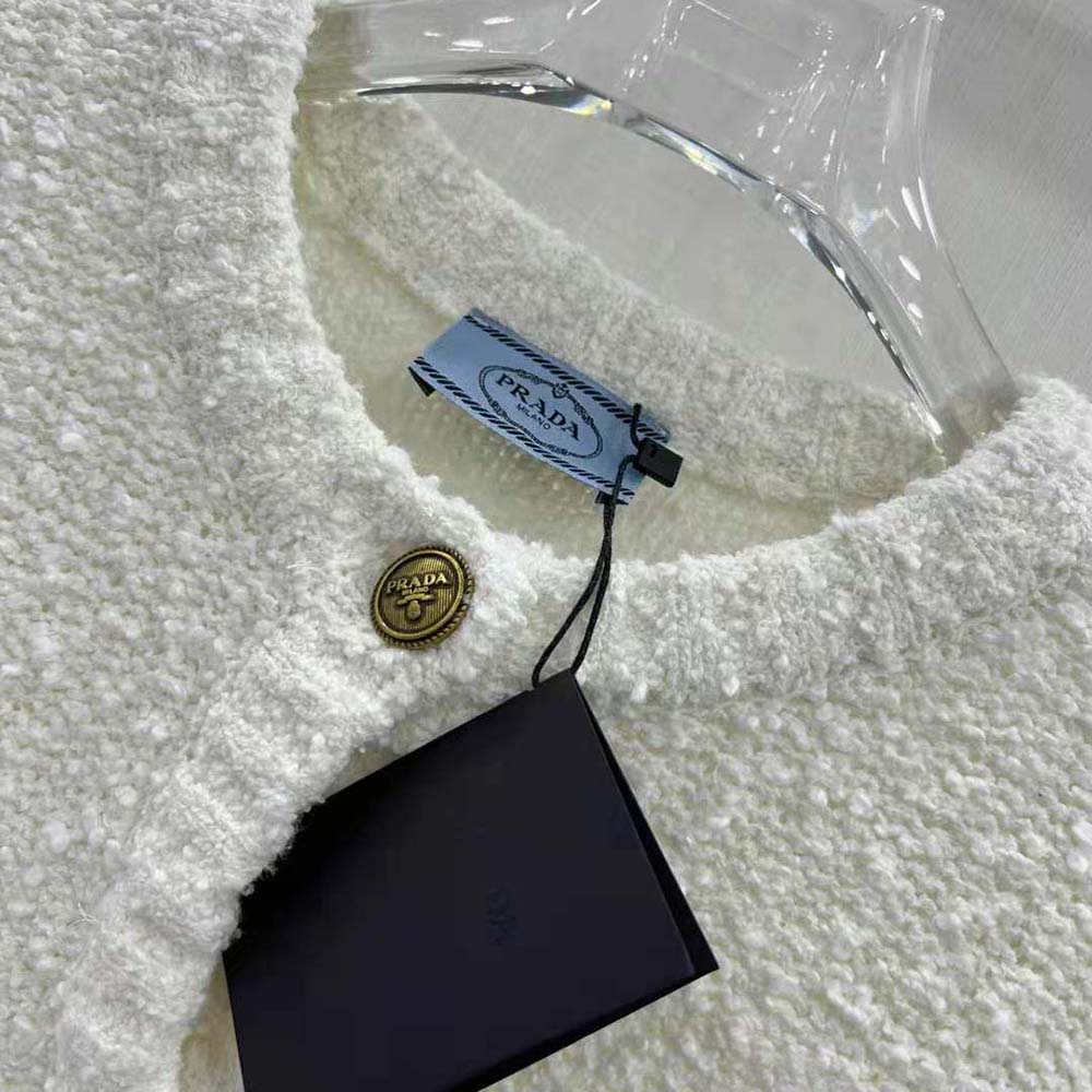 Prada Women Bouclé Mohair Cardigan-White - image 4