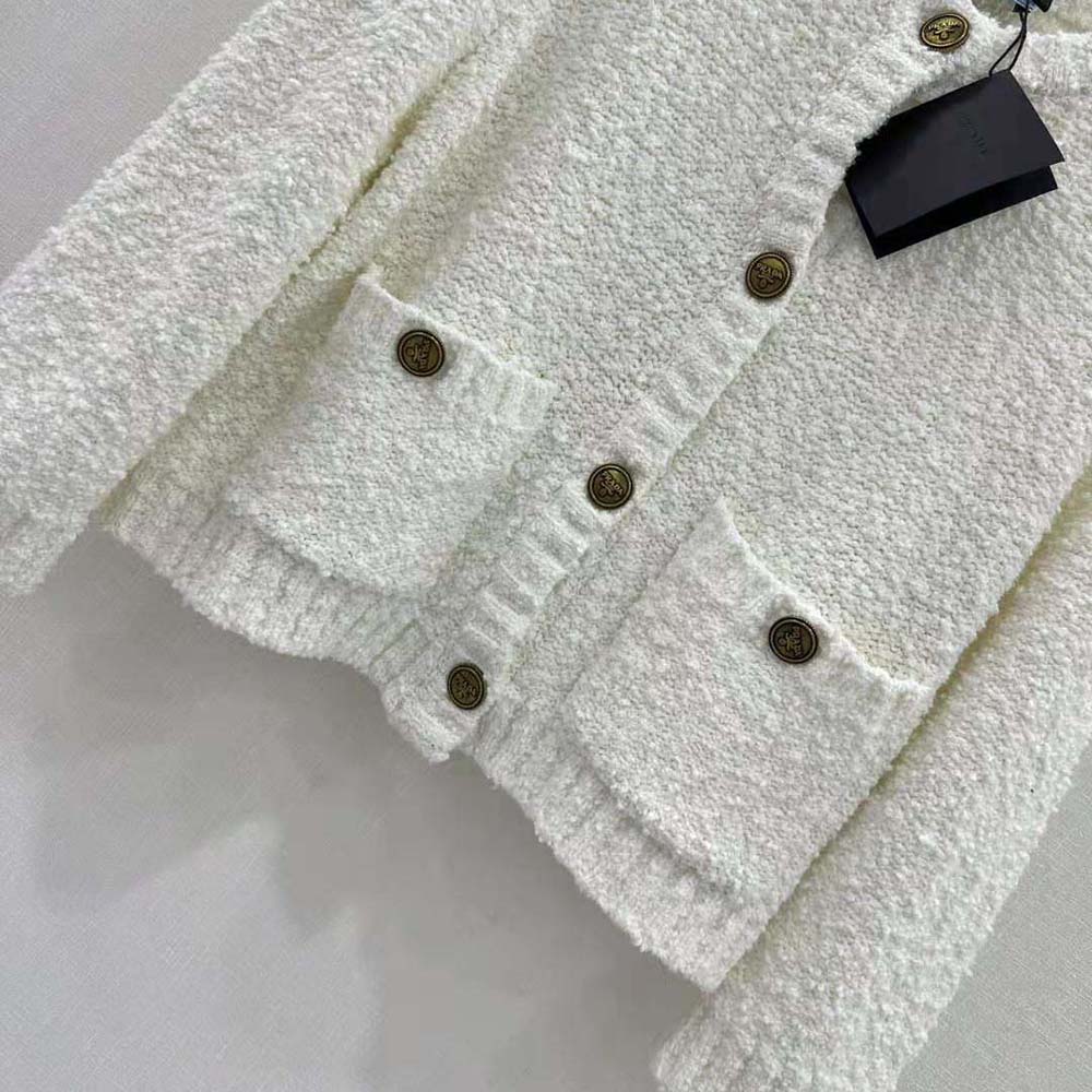 Prada Women Bouclé Mohair Cardigan-White - image 5