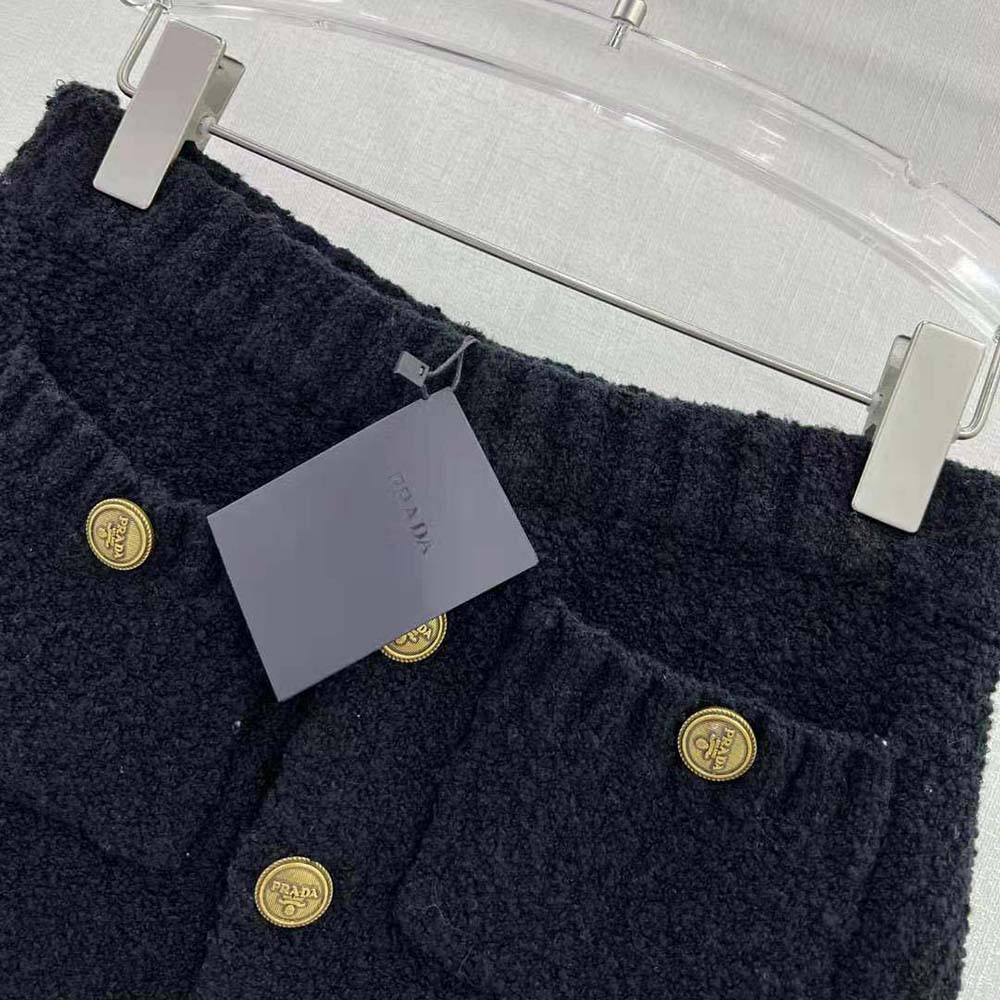 Prada Women Bouclé Mohair Miniskirt-Black - image 6
