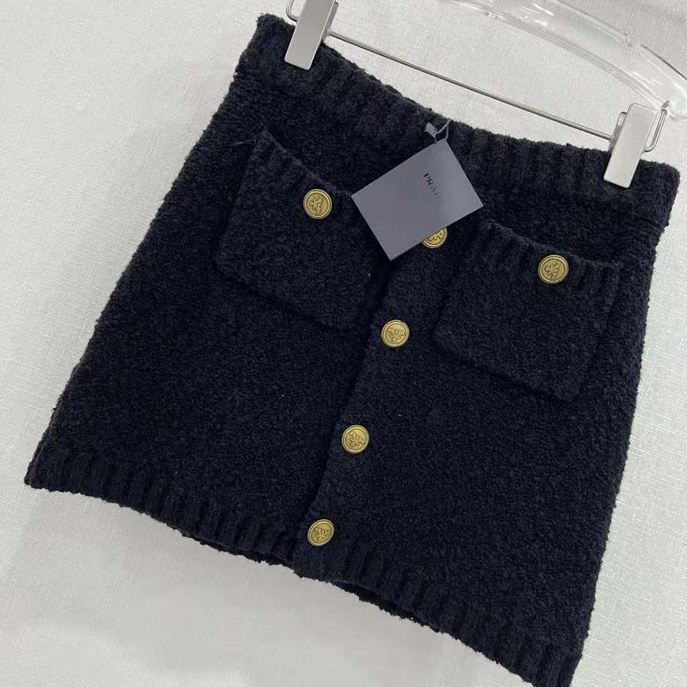 Prada Women Bouclé Mohair Miniskirt-Black - image 4