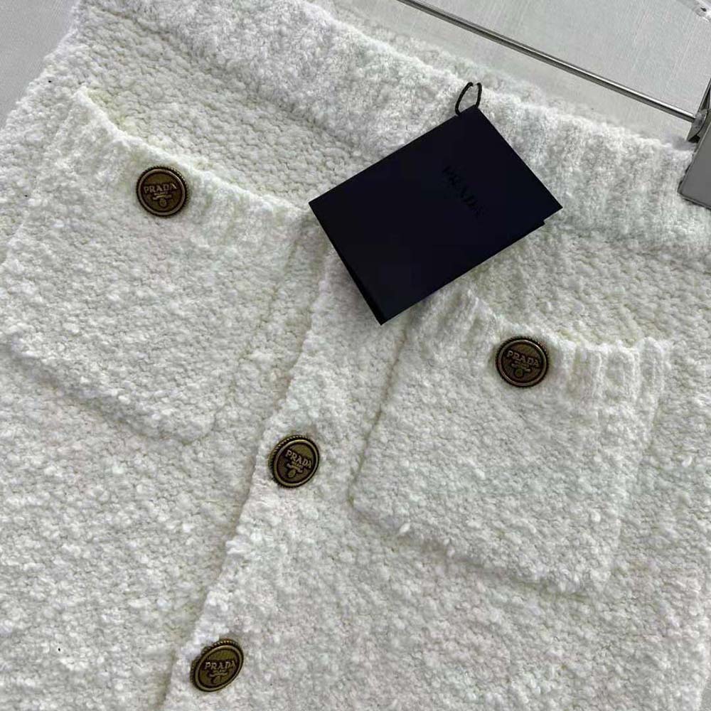 Prada Women Bouclé Mohair Miniskirt-White - image 5