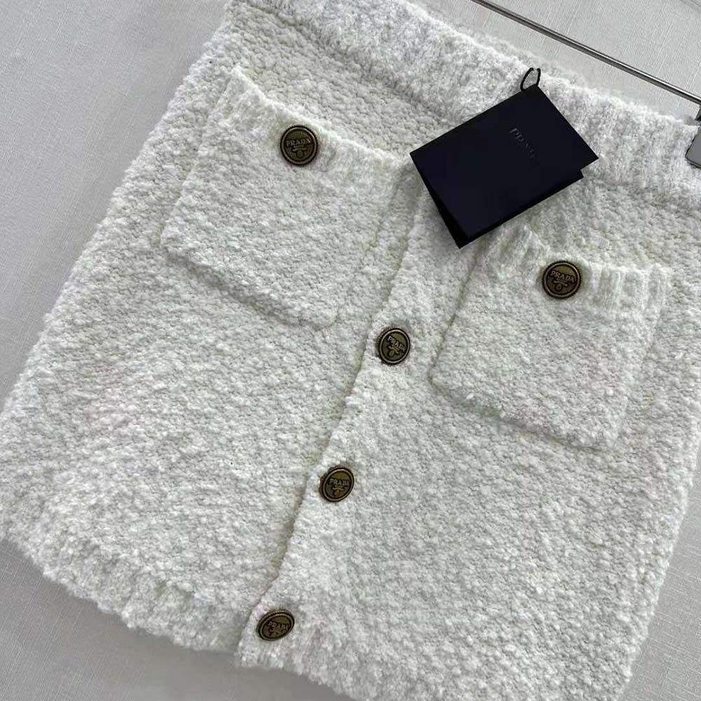 Prada Women Bouclé Mohair Miniskirt-White - image 4