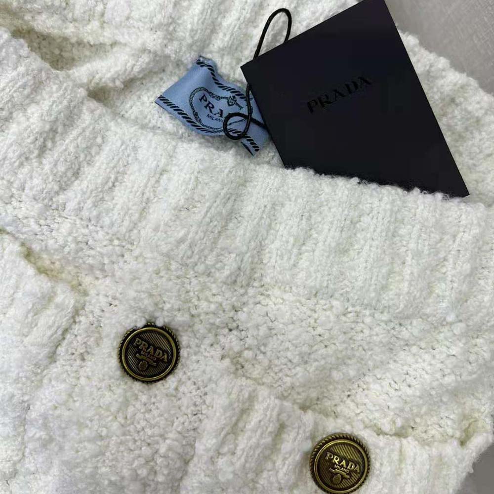 Prada Women Bouclé Mohair Miniskirt-White - image 8