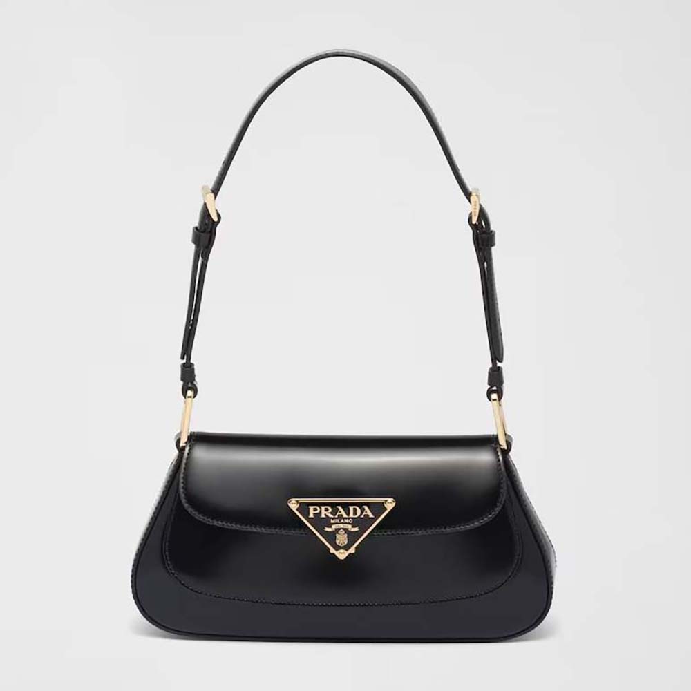 Prada Women Brushed Leather Shoulder Bag-Black
