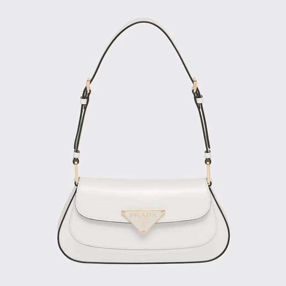 Prada Women Brushed Leather Shoulder Bag-White