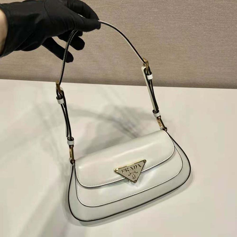 Prada Women Brushed Leather Shoulder Bag-White - image 4