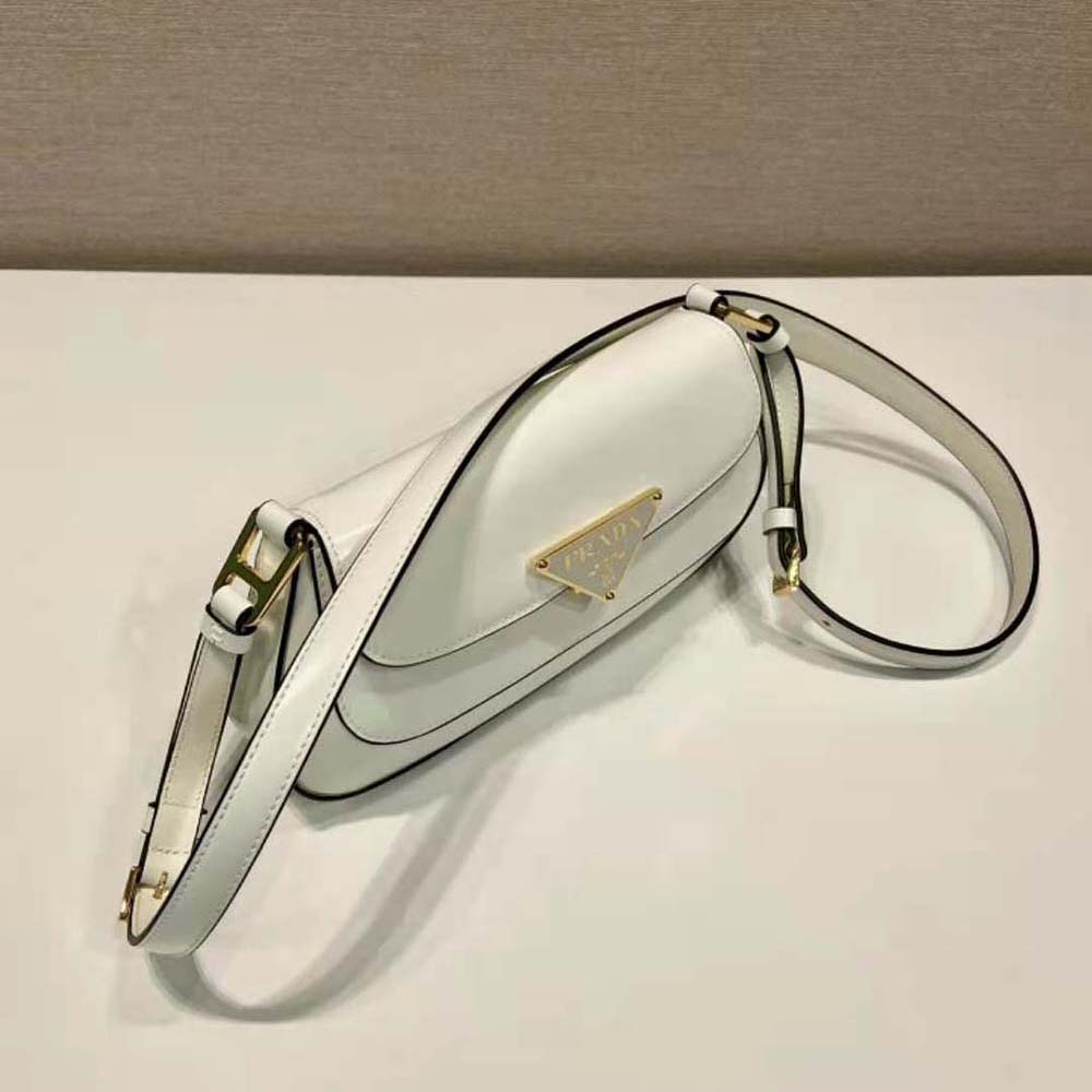 Prada Women Brushed Leather Shoulder Bag-White - image 6