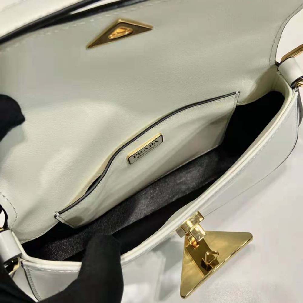 Prada Women Brushed Leather Shoulder Bag-White - image 9