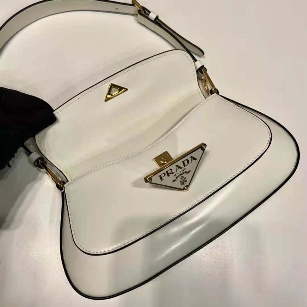 Prada Women Brushed Leather Shoulder Bag-White - image 8