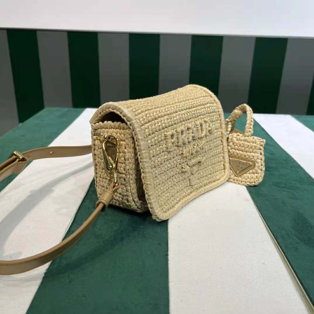 Prada Women Crochet and Leather Shoulder Bag with Flap - image 5