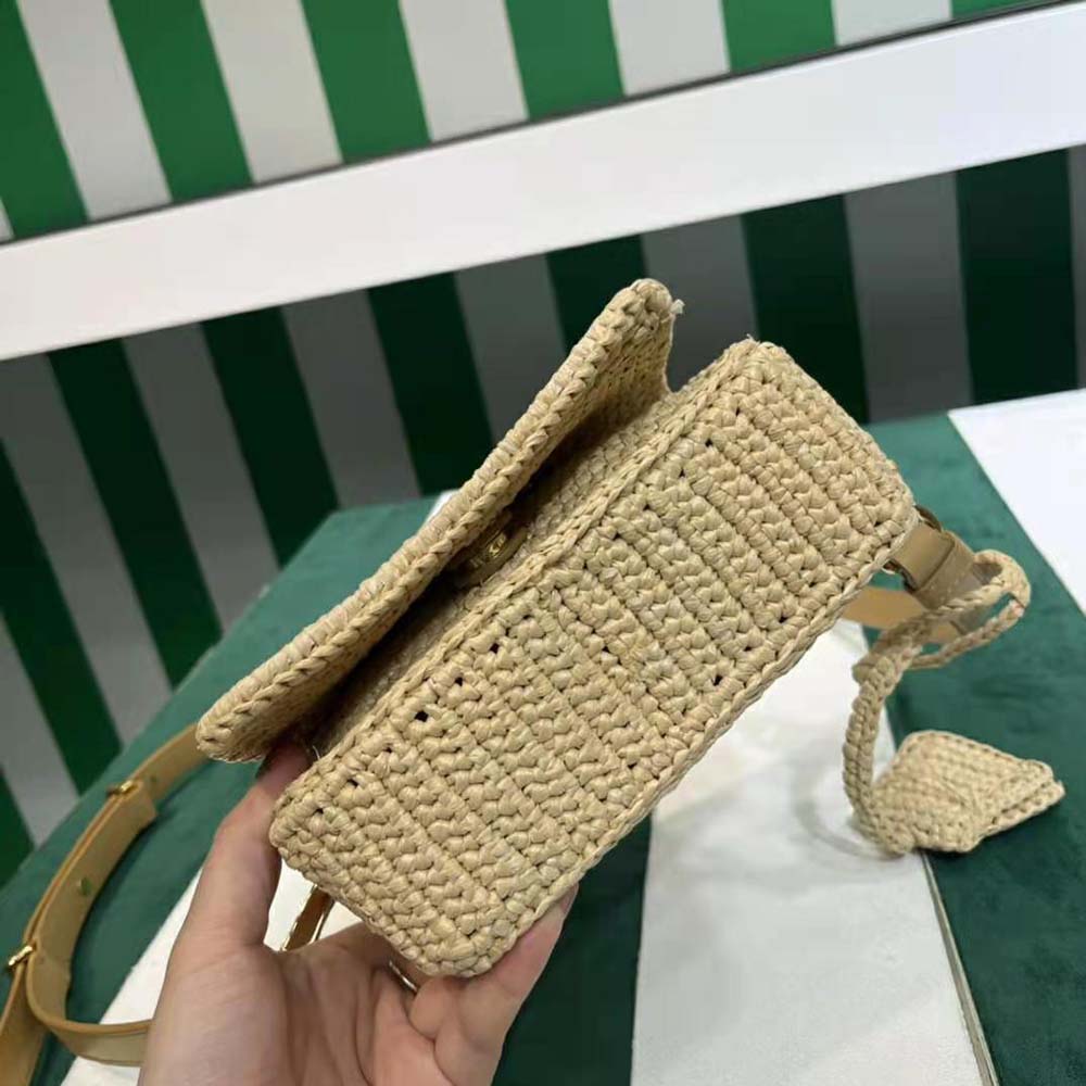 Prada Women Crochet and Leather Shoulder Bag with Flap - image 7