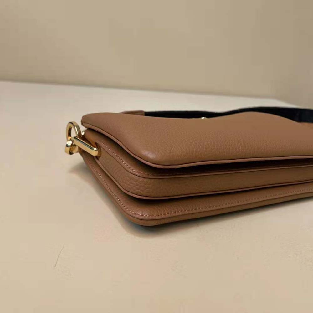 Prada Women Leather Shoulder Bag with Metal Lettering Logo-Brown - image 6