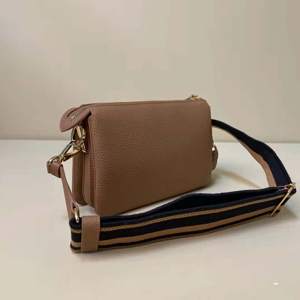 Prada Women Leather Shoulder Bag with Metal Lettering Logo-Brown - image 4