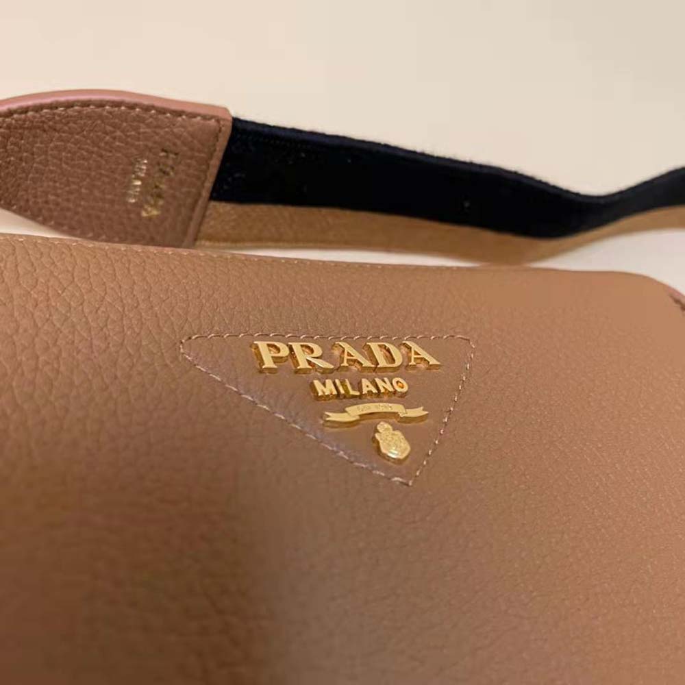 Prada Women Leather Shoulder Bag with Metal Lettering Logo-Brown - image 8