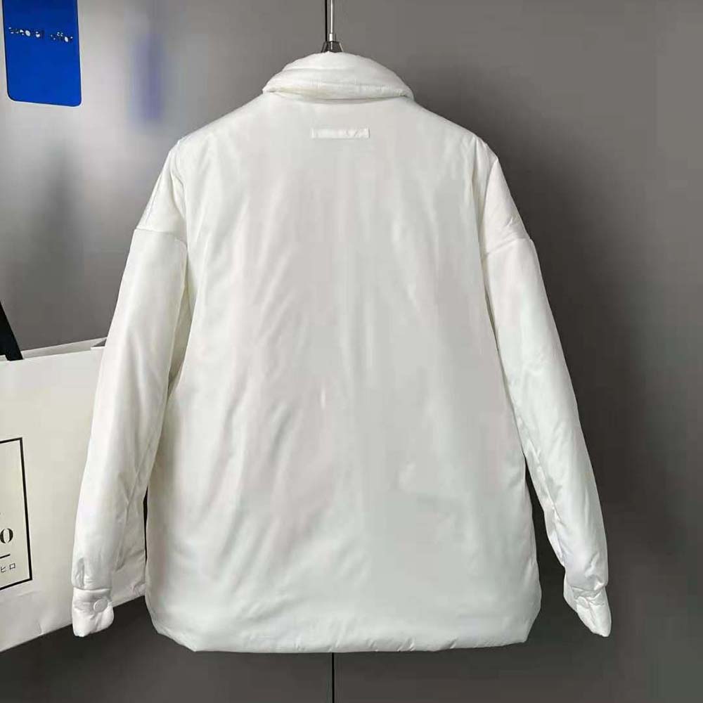 Side angle showing silhouette of Prada Women Light Re-Nylon Padded Jacket-White