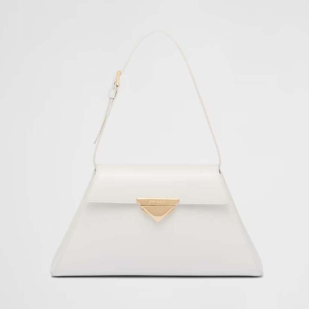 Front view of Prada Women Medium Brushed Leather Handbag-White
