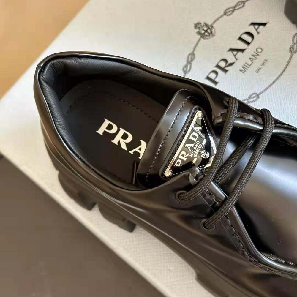 Prada Women Monolith Brushed Leather Lace-up Shoes-Black - image 9