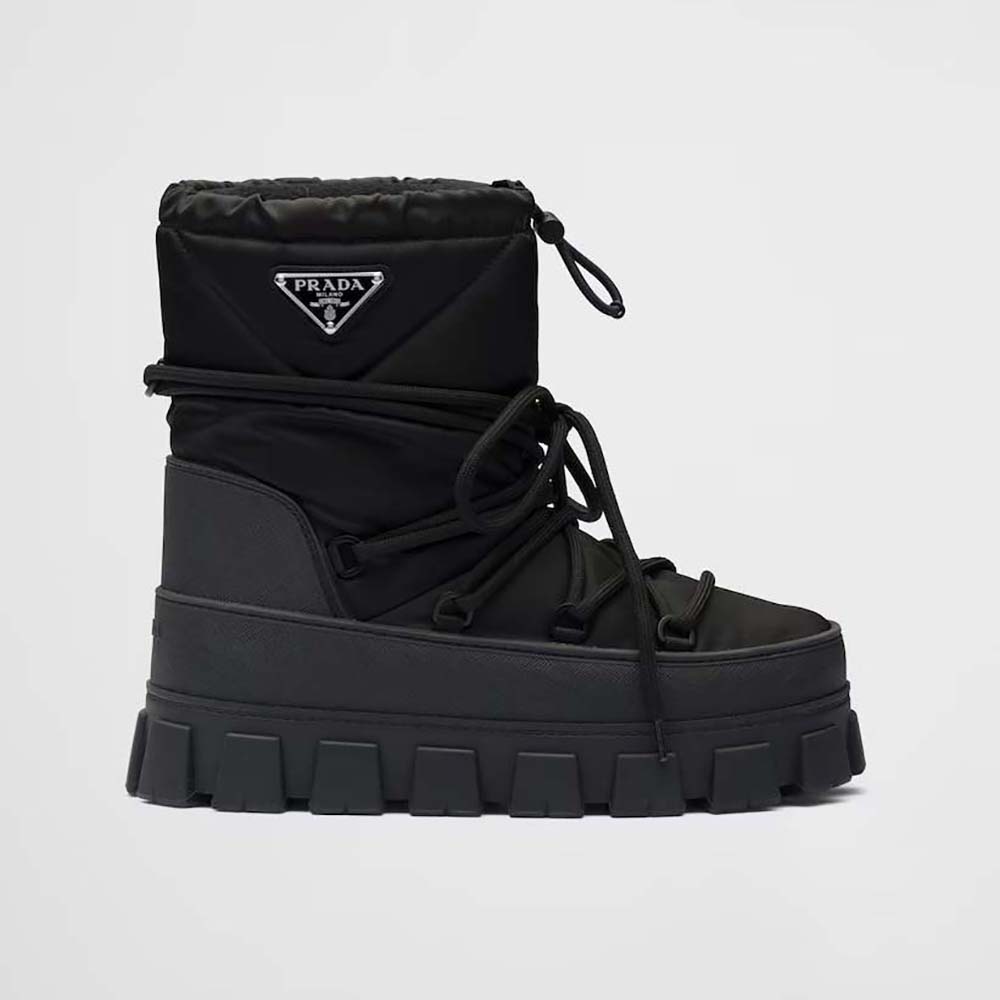 Side profile of Prada Women Nylon Gabardine Après-ski Boots-Black