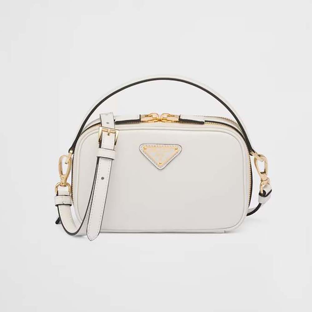 Front view of Prada Women Odette Leather Mini-bag White with gold hardware