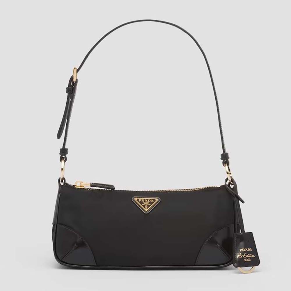 Front view of Prada Women Re-Edition 2002 black shoulder bag