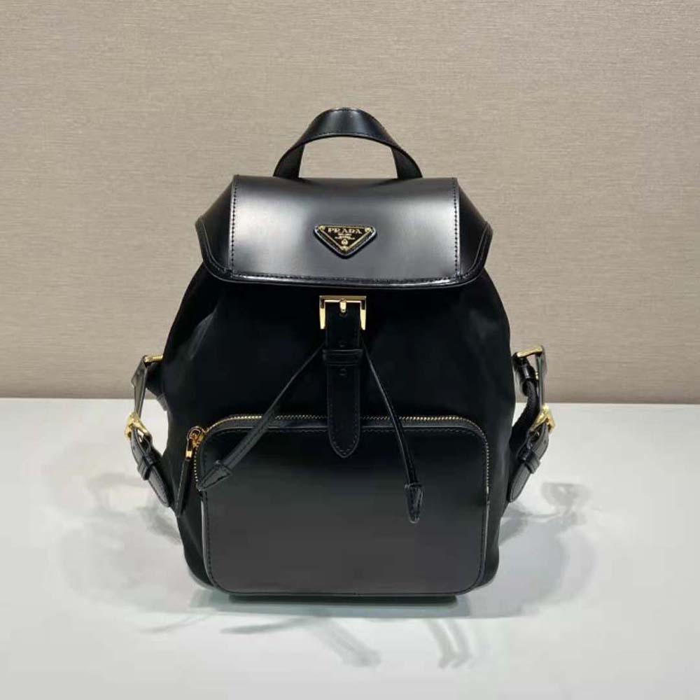 Close-up on brushed silver hardware and Prada logo detail