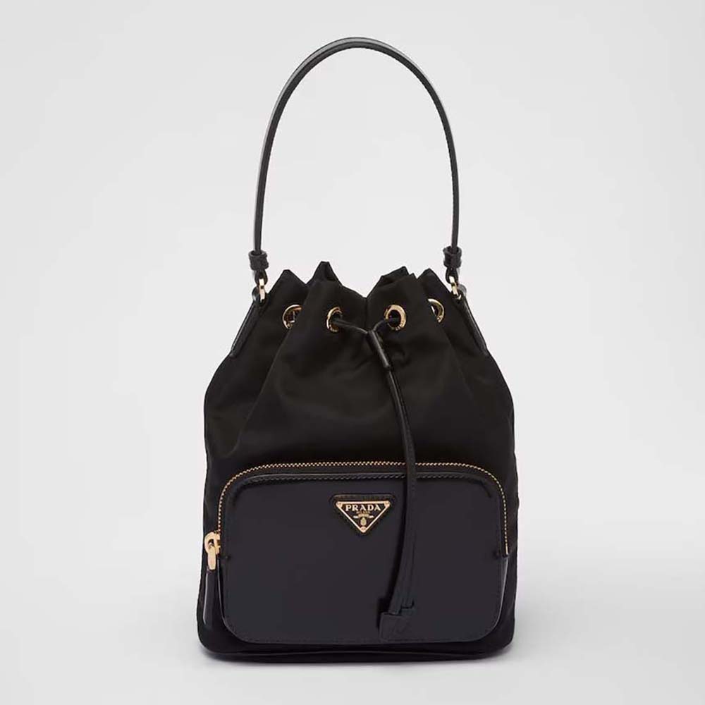 Front view of Prada Women Re-Nylon and Brushed Leather Bag-Black