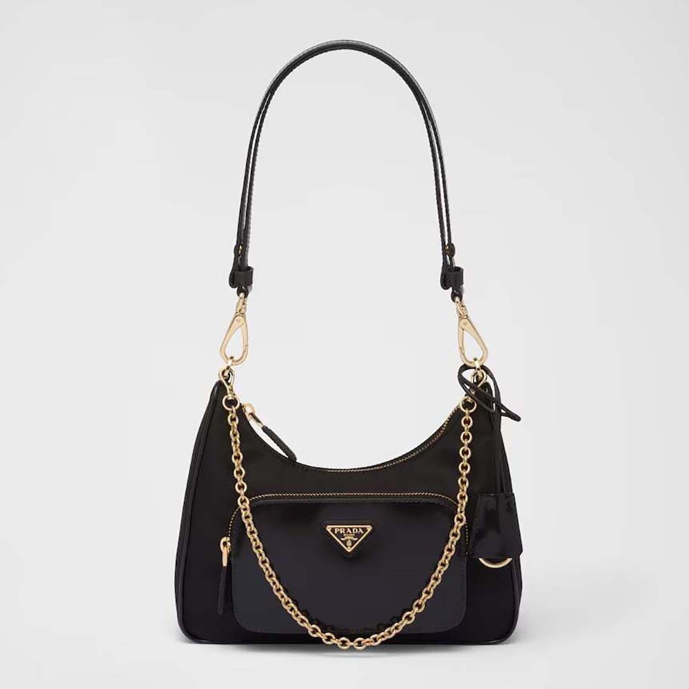 Front angle of Prada Women Re-Nylon and Brushed Leather Mini-bag-Black