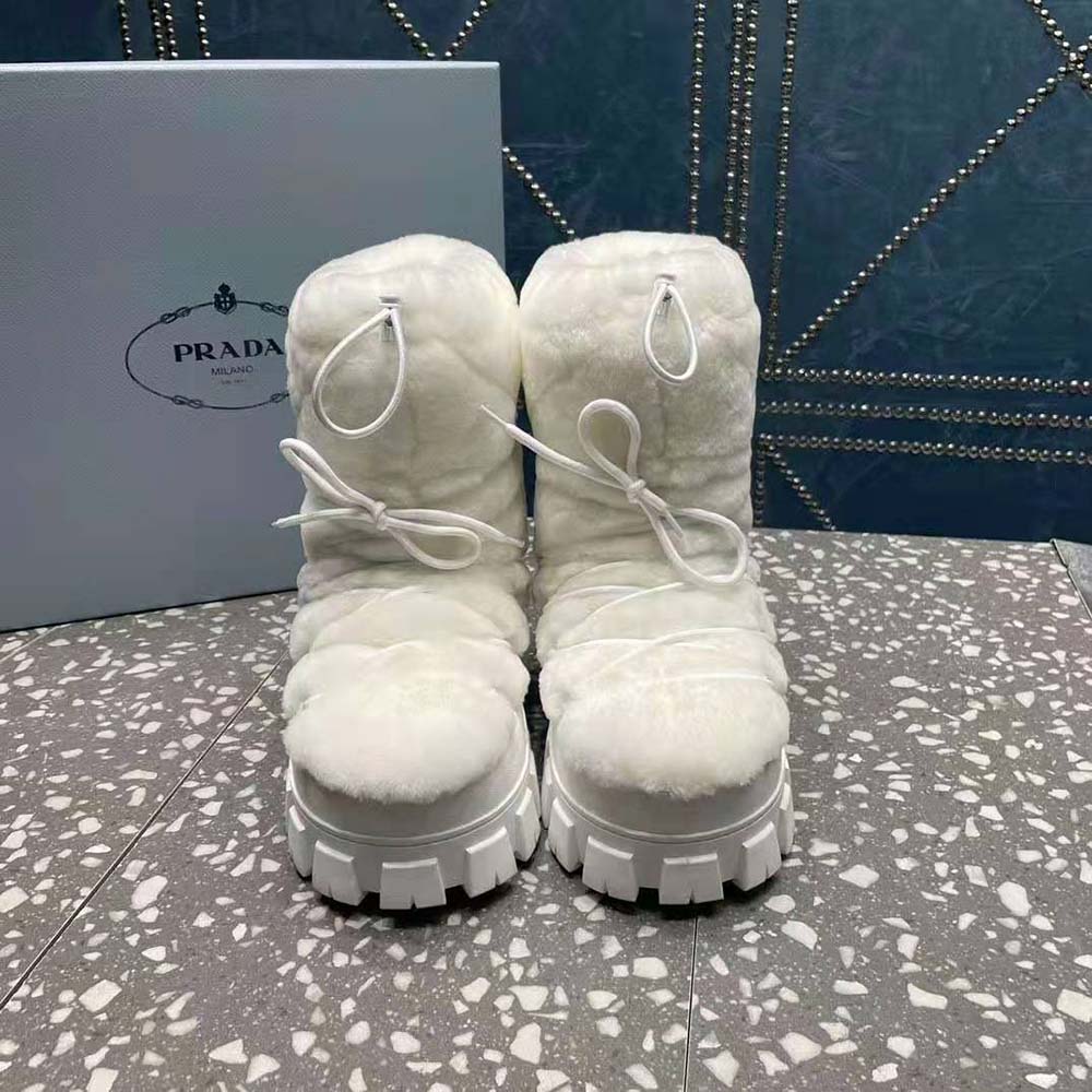 Prada Women Shearling Apres-ski Boots-White - image 7