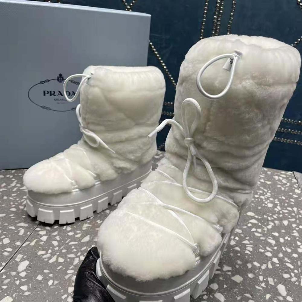 Prada Women Shearling Apres-ski Boots-White - image 9