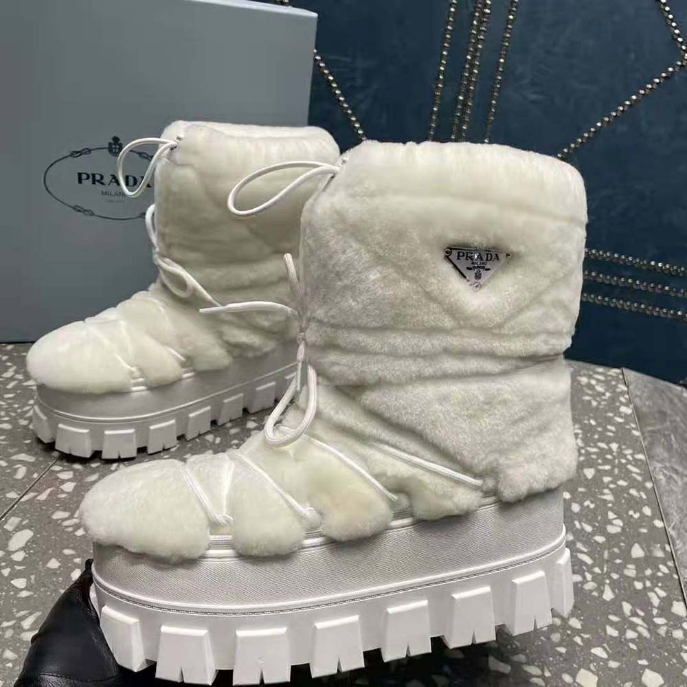 Prada Women Shearling Apres-ski Boots-White - image 8