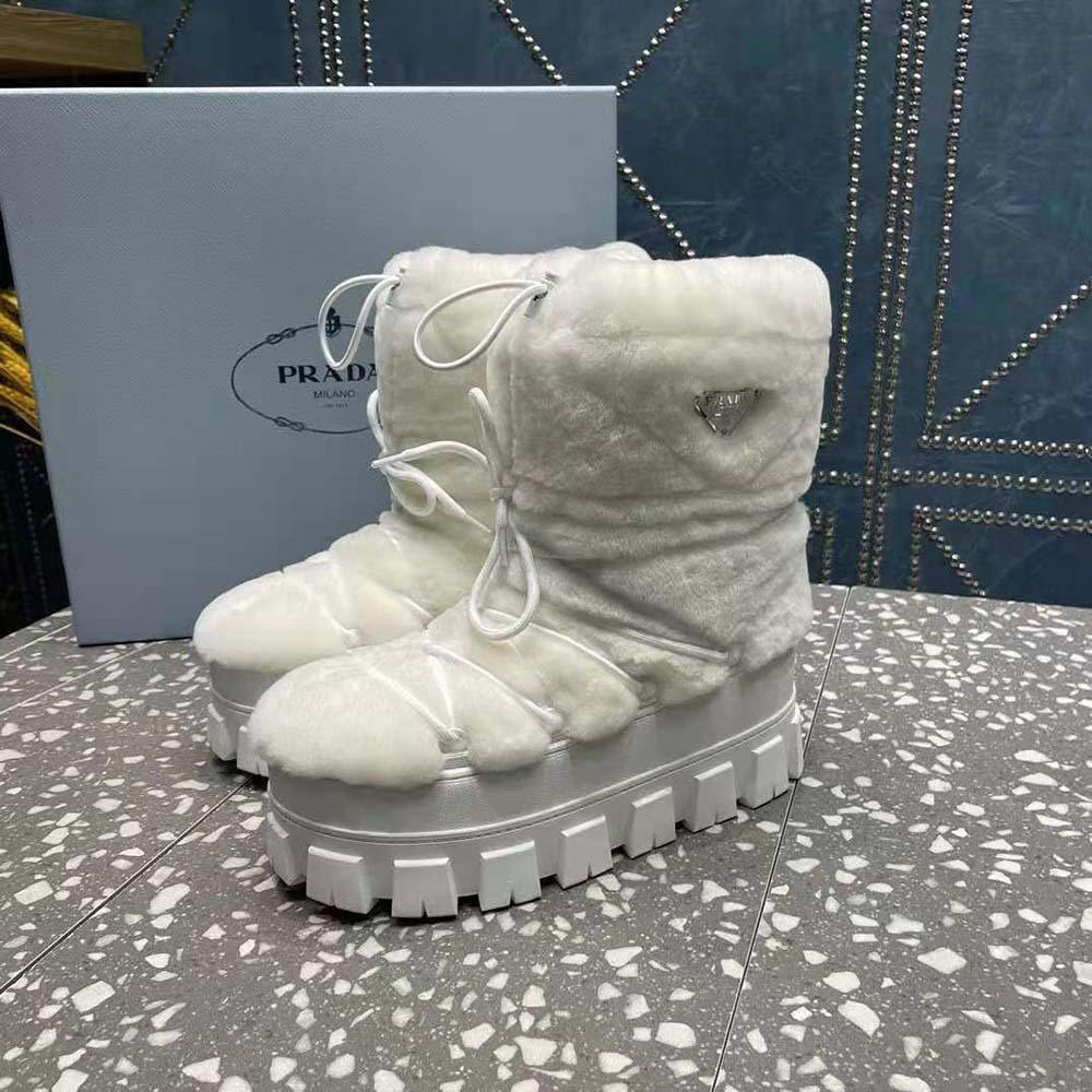 Prada Women Shearling Apres-ski Boots-White - image 5