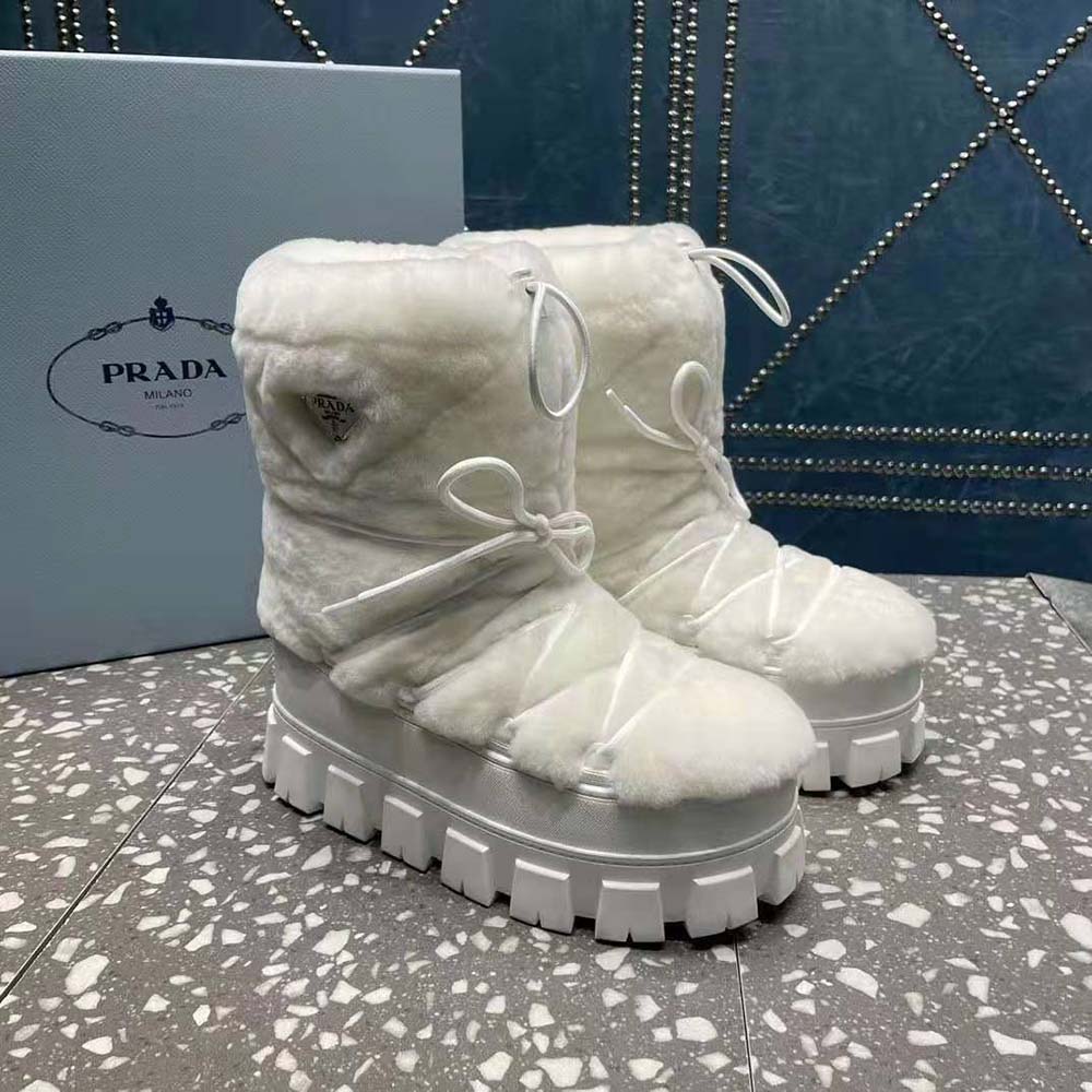 Prada Women Shearling Apres-ski Boots-White - image 4