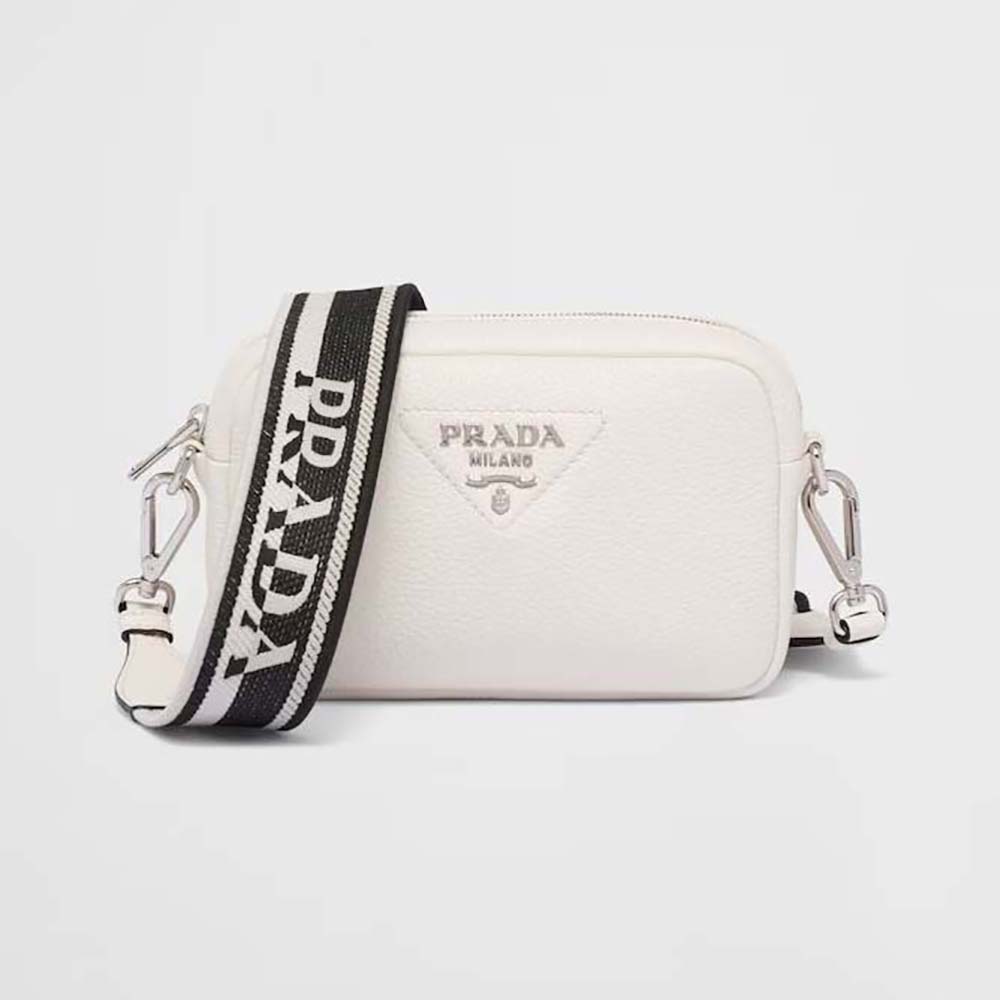 Front view of Prada Women Small Leather Bag-White with logo