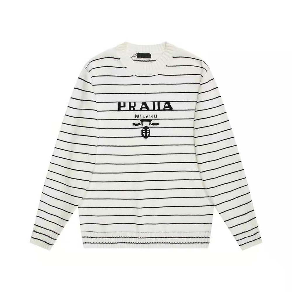 Close-up on texture and stitching of Prada white wool cashmere sweater
