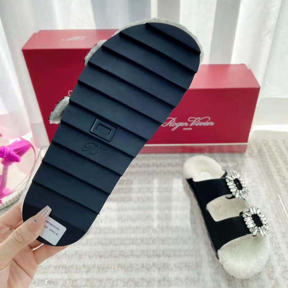 Roger Vivier Women Slidy Viv’ Fur Strass Buckle Mules in Suede-Black - image 10